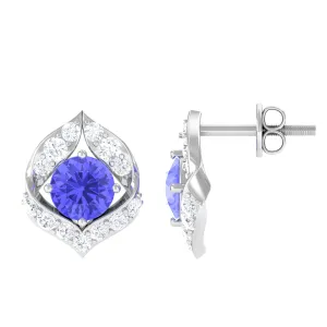 Dainty Tanzanite and Diamond Petal Stud Earrings