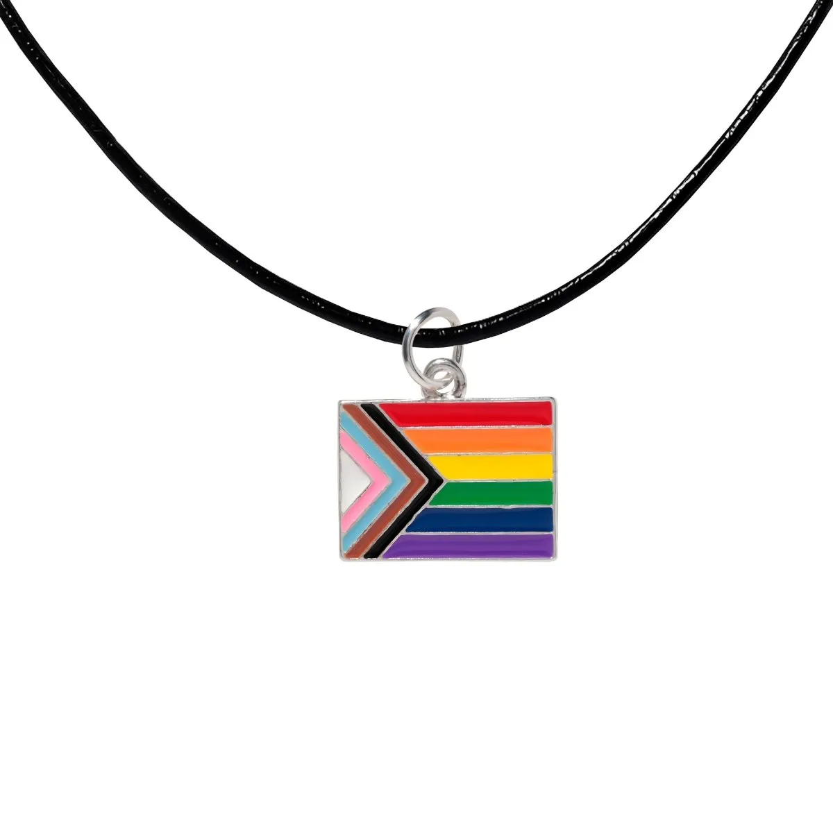 Daniel Quasar "Progress Pride" Flag Charm on Black Cord Necklaces