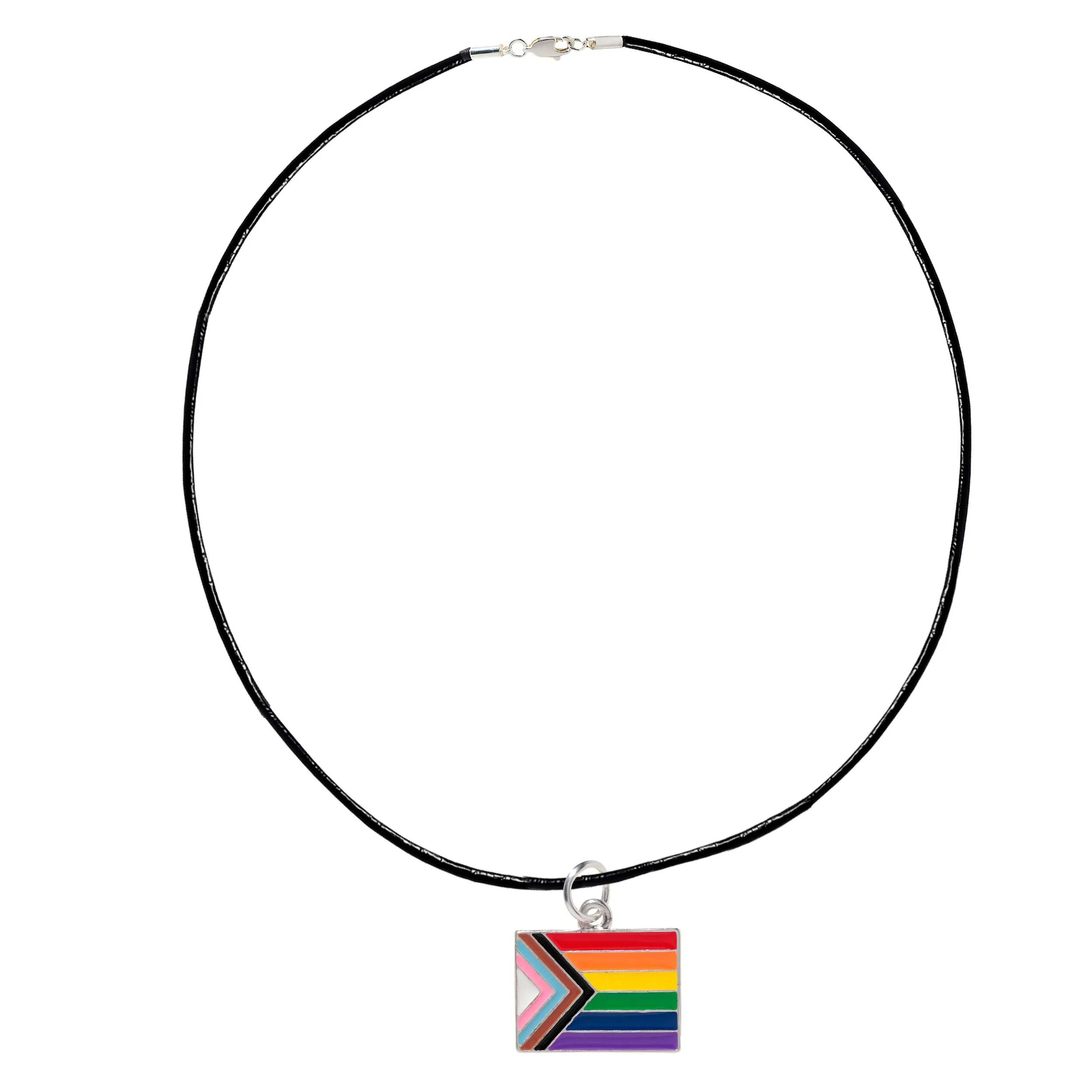 Daniel Quasar "Progress Pride" Flag Charm on Black Cord Necklaces