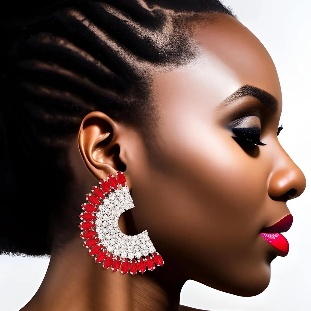 Delta Sigma Theta Inspired Earrings Red Semi Circle Silver Studs