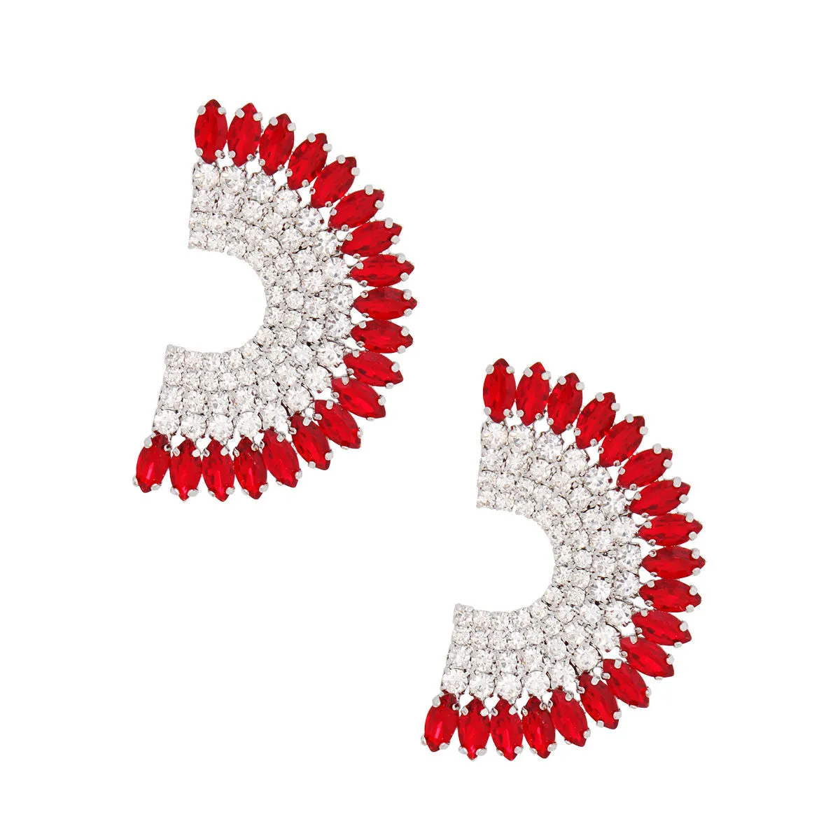 Delta Sigma Theta Inspired Earrings Red Semi Circle Silver Studs