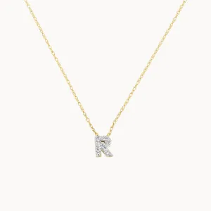 Diamond Letter R Necklace in 10k Gold