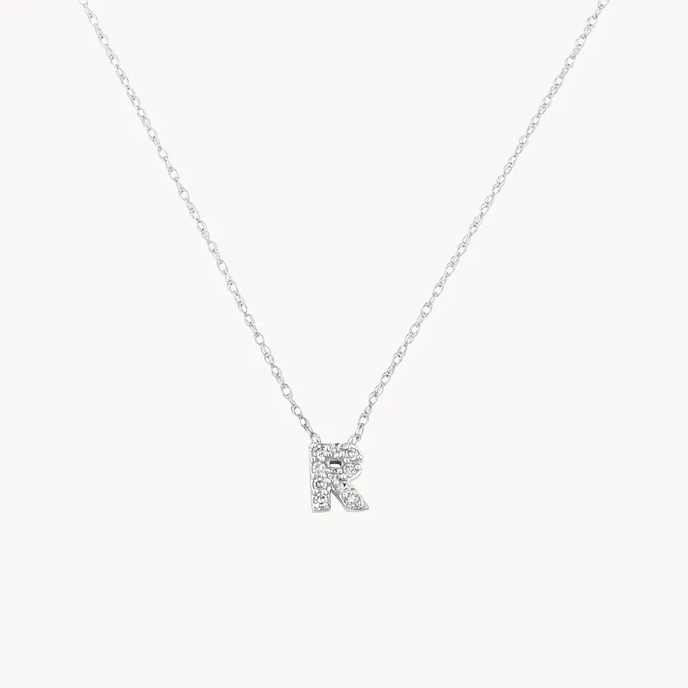 Diamond Letter R Necklace in Silver