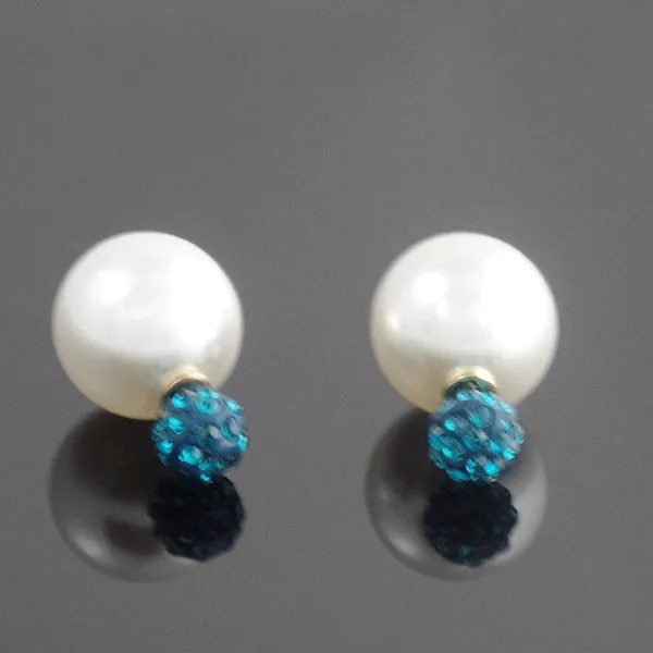 Double Pearl Crystal Earrings with Blue top