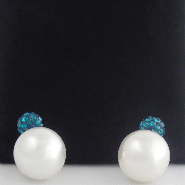 Double Pearl Crystal Earrings with Blue top