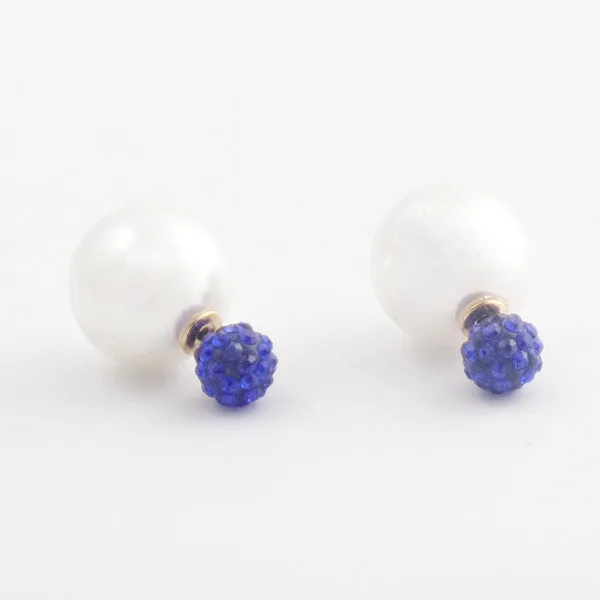 Double Pearl Crystal Earrings with Blue top