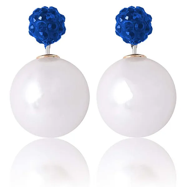 Double Pearl Crystal Earrings with Blue top