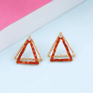 Double Triangle Red Goldish Earrings