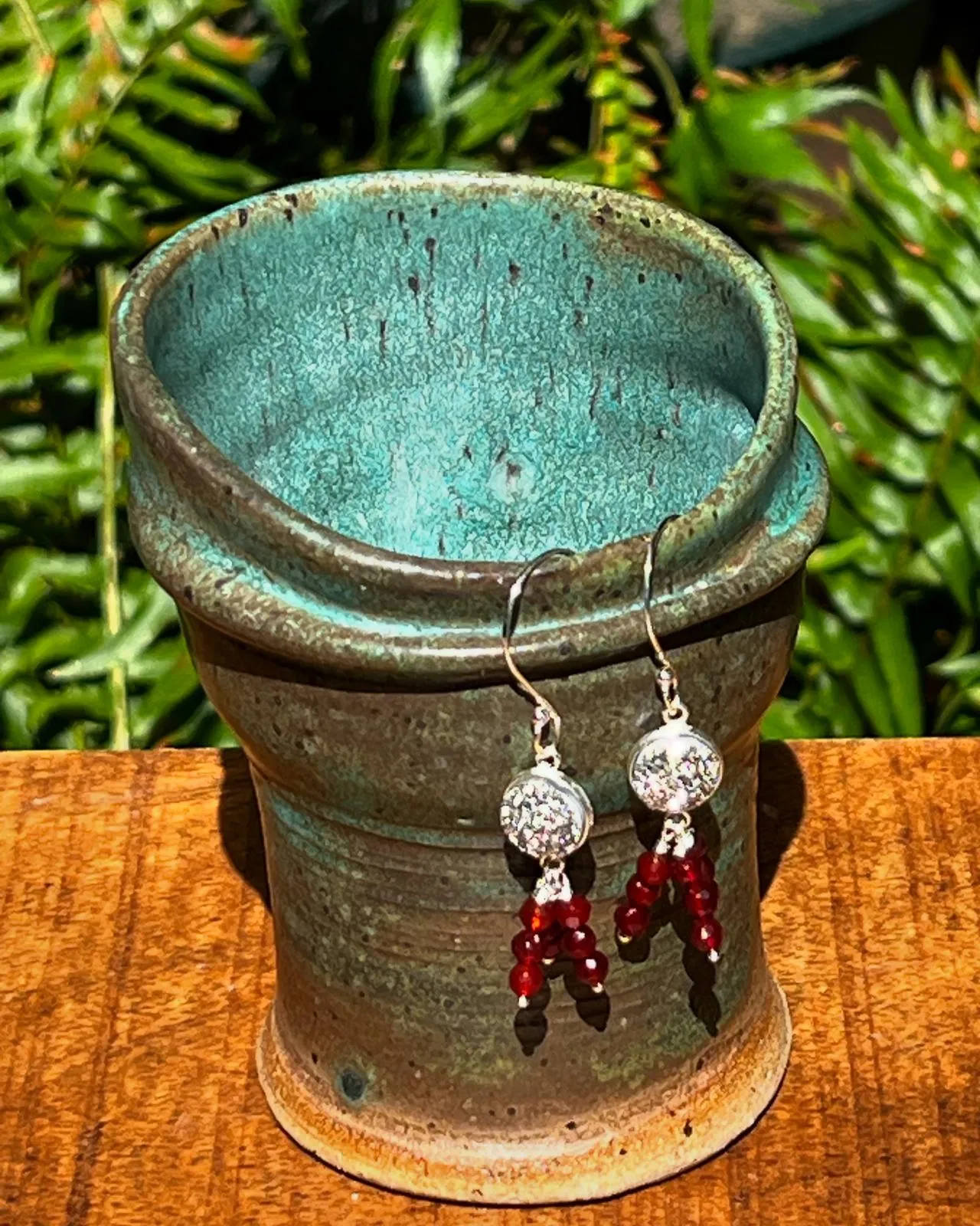 Drusy Quartz, Carnelian, and Sterling Silver Earrings