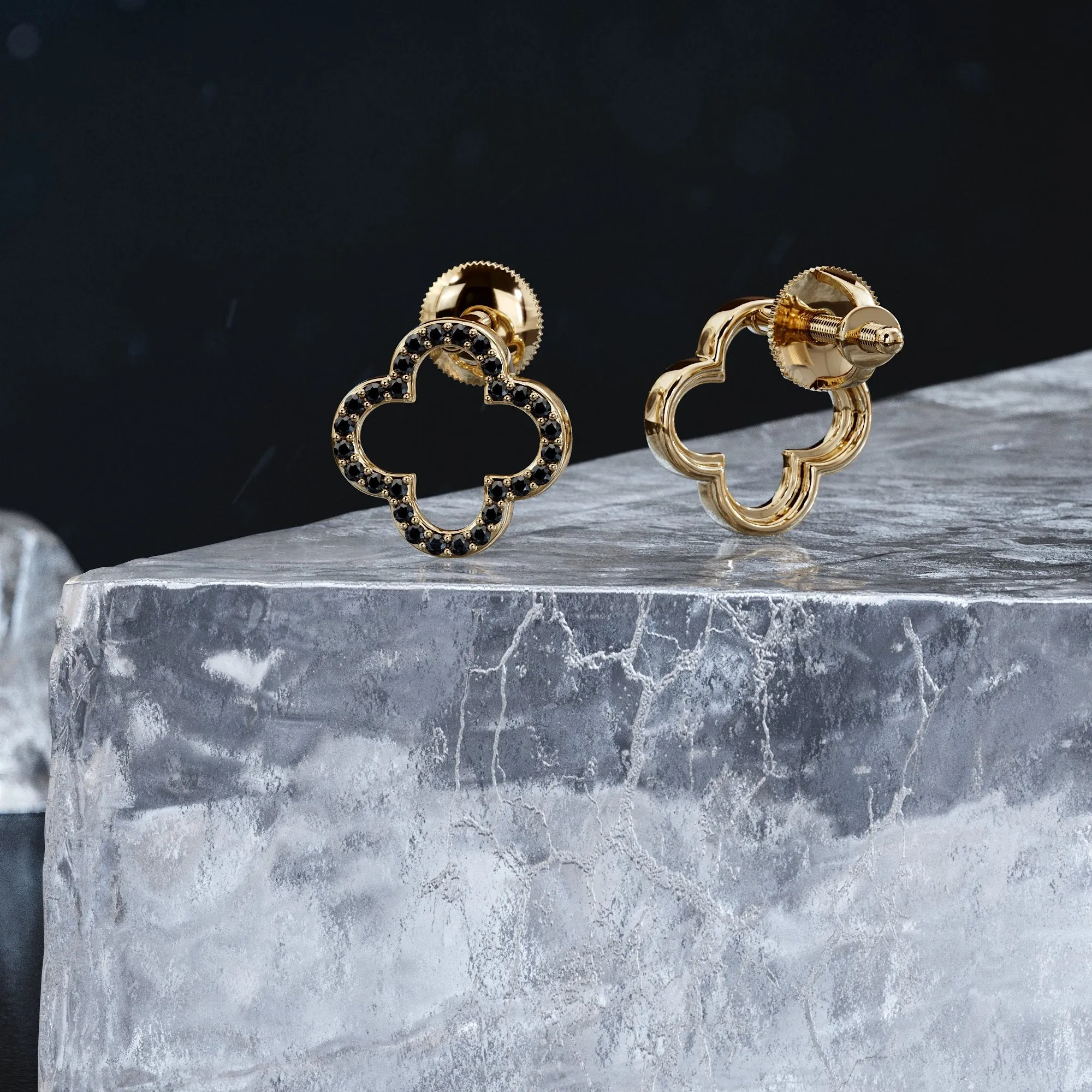 El Mdano Natural Black Diamonds Yellow Gold Unique Earrings