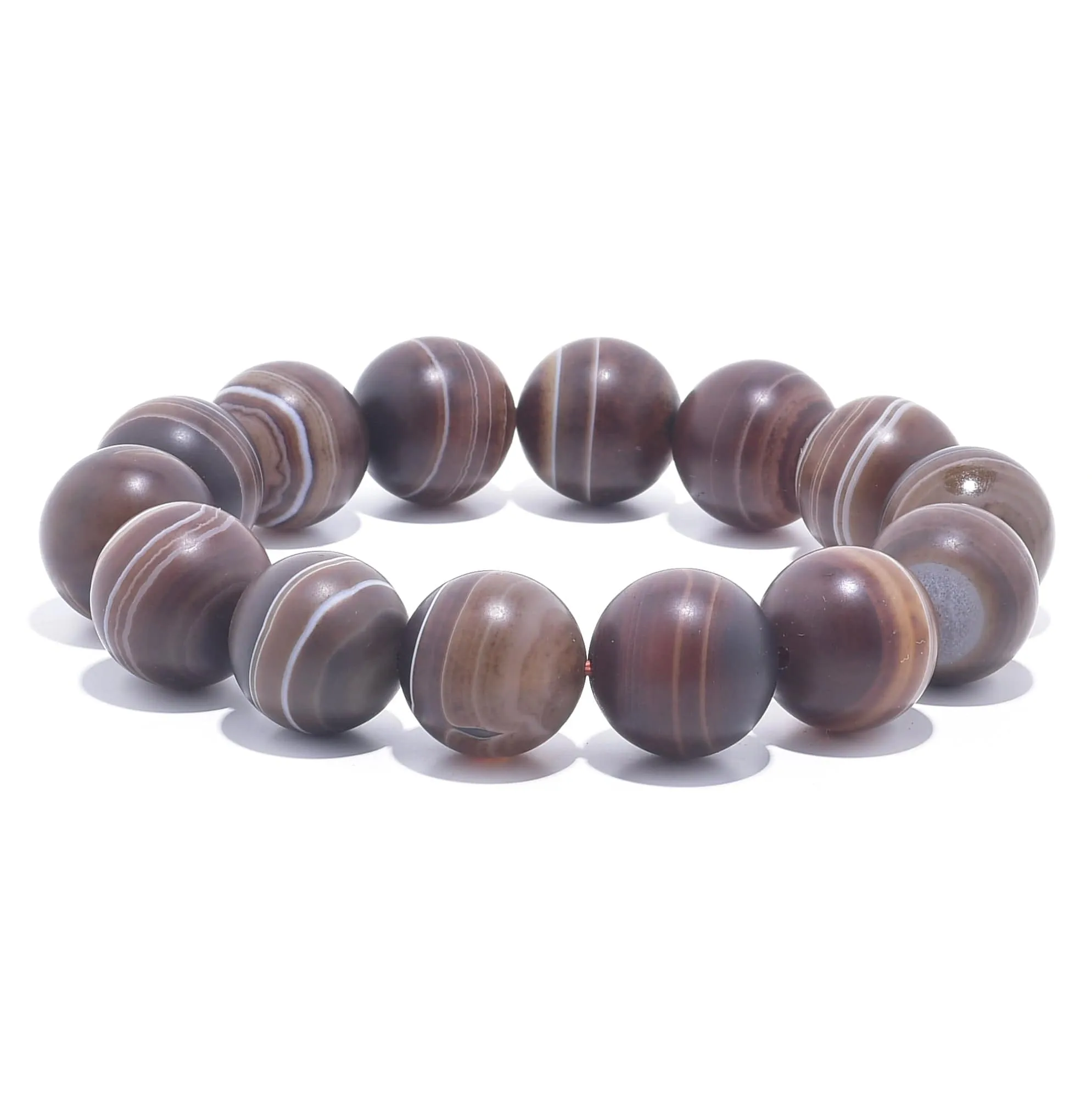 Espresso Agate Natural 18mm Gemstone Large Bead Elastic Bracelet