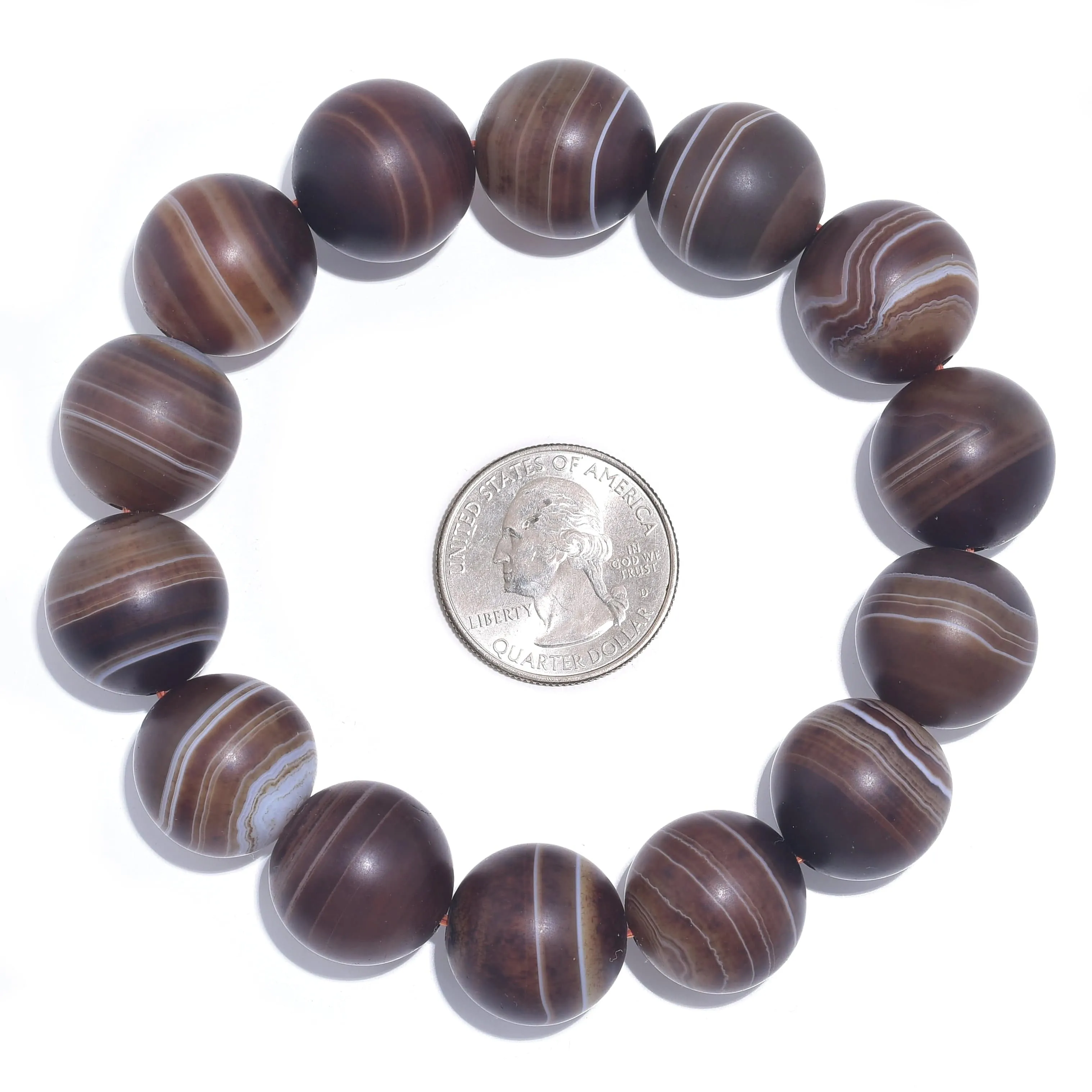 Espresso Agate Natural 18mm Gemstone Large Bead Elastic Bracelet