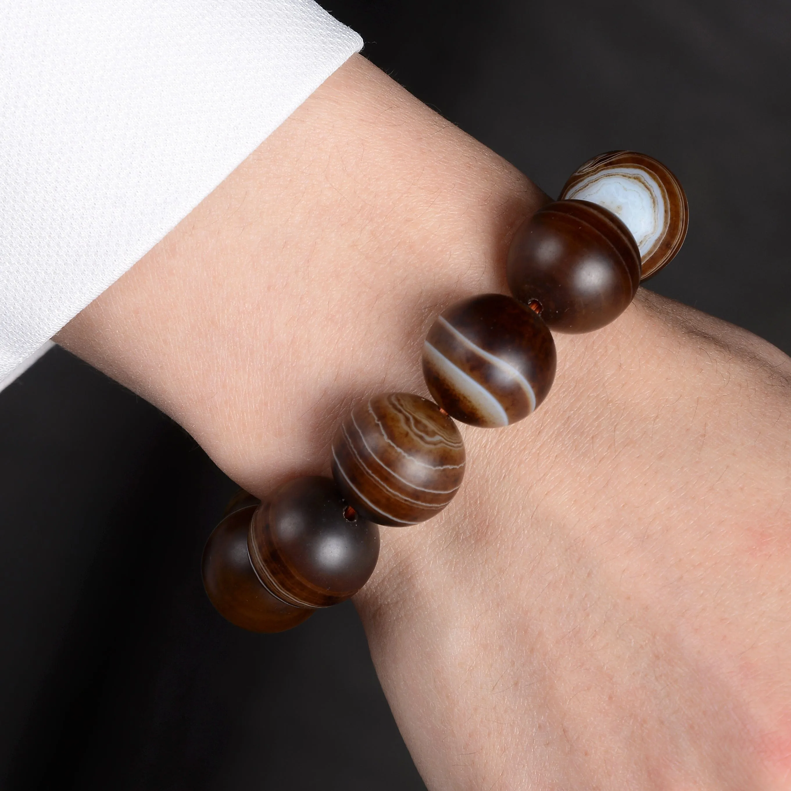 Espresso Agate Natural 18mm Gemstone Large Bead Elastic Bracelet