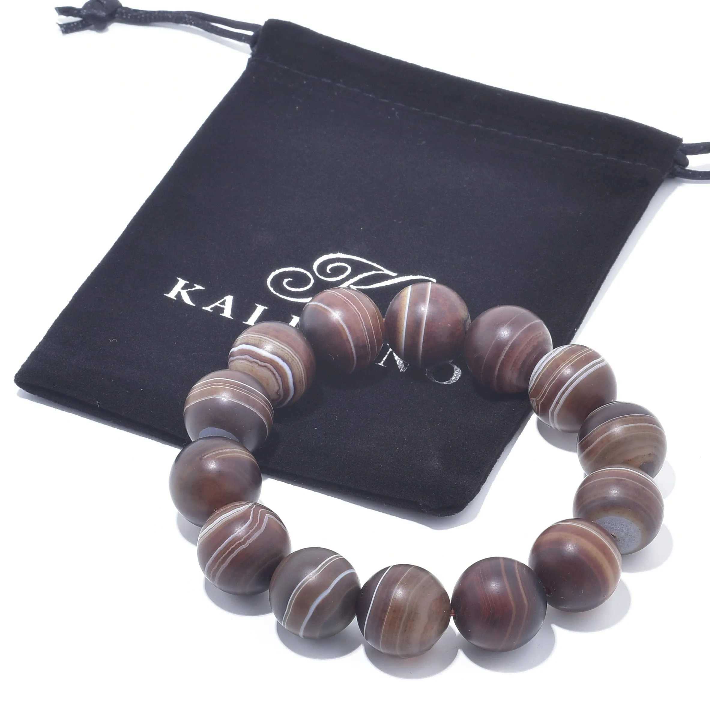 Espresso Agate Natural 18mm Gemstone Large Bead Elastic Bracelet