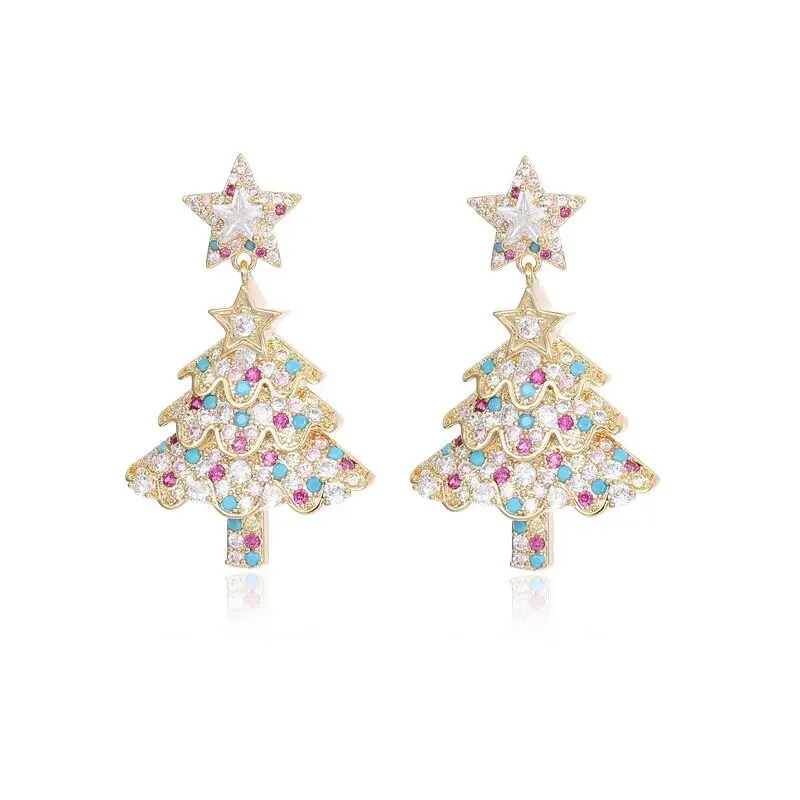 Fashionable New Earrings Colorful Zircon Inlaid Christmas Gift Christmas Tree Earrings LYX059