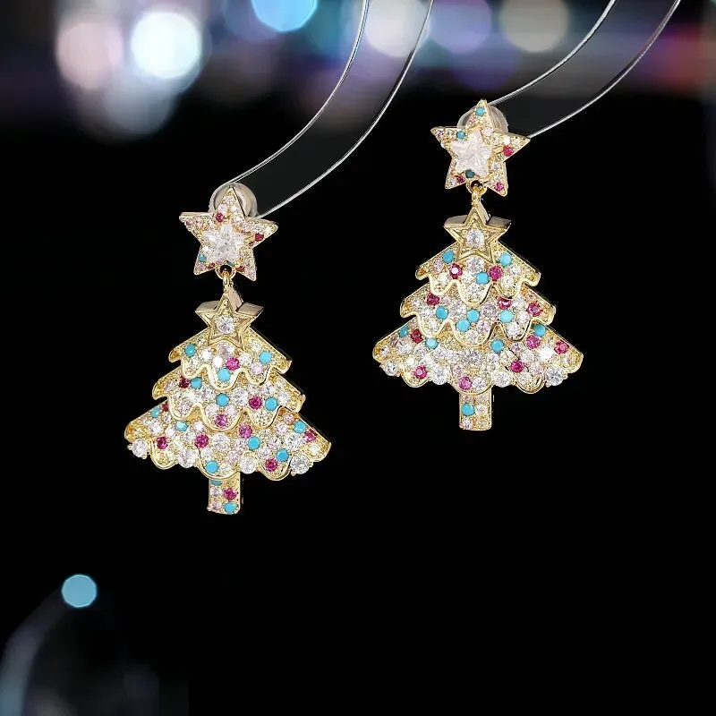 Fashionable New Earrings Colorful Zircon Inlaid Christmas Gift Christmas Tree Earrings LYX059