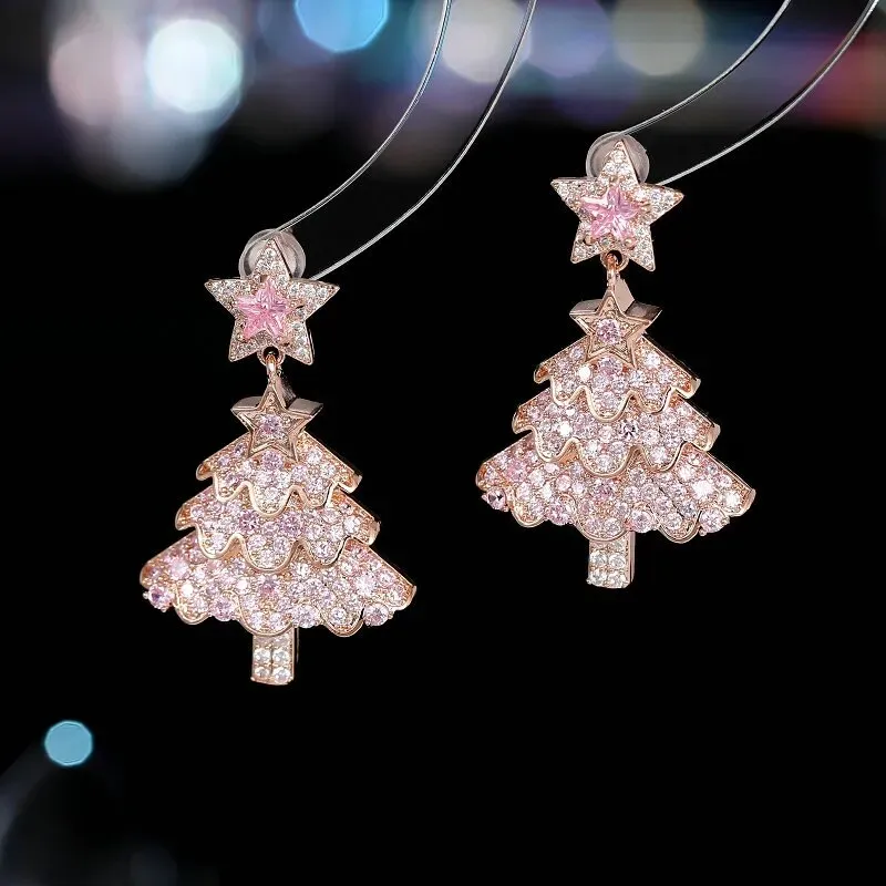 Fashionable New Earrings Colorful Zircon Inlaid Christmas Gift Christmas Tree Earrings LYX059