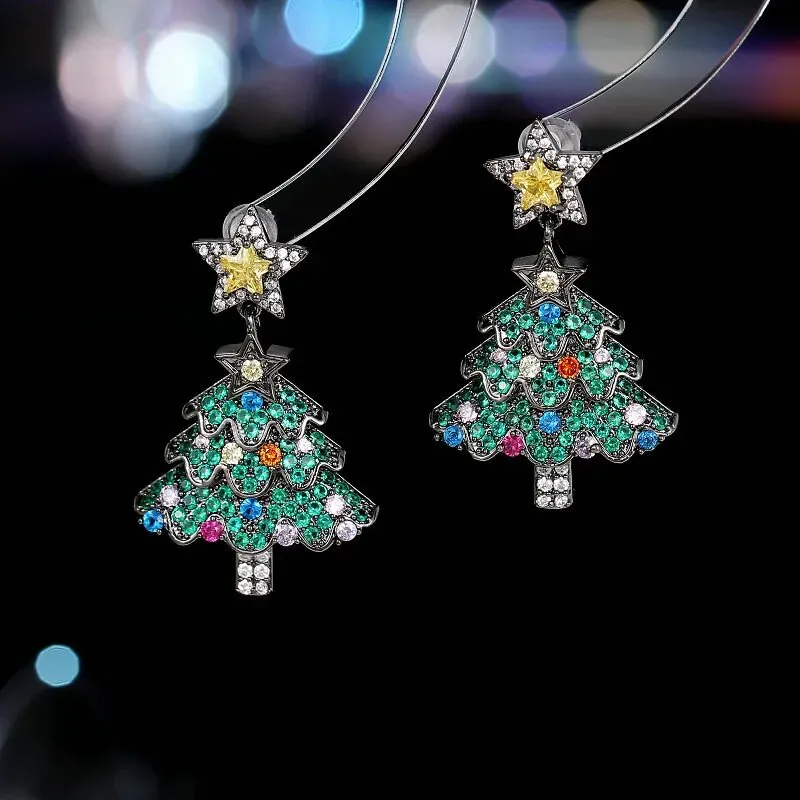 Fashionable New Earrings Colorful Zircon Inlaid Christmas Gift Christmas Tree Earrings LYX059