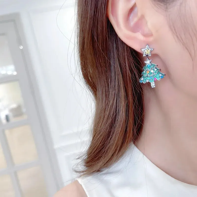 Fashionable New Earrings Colorful Zircon Inlaid Christmas Gift Christmas Tree Earrings LYX059