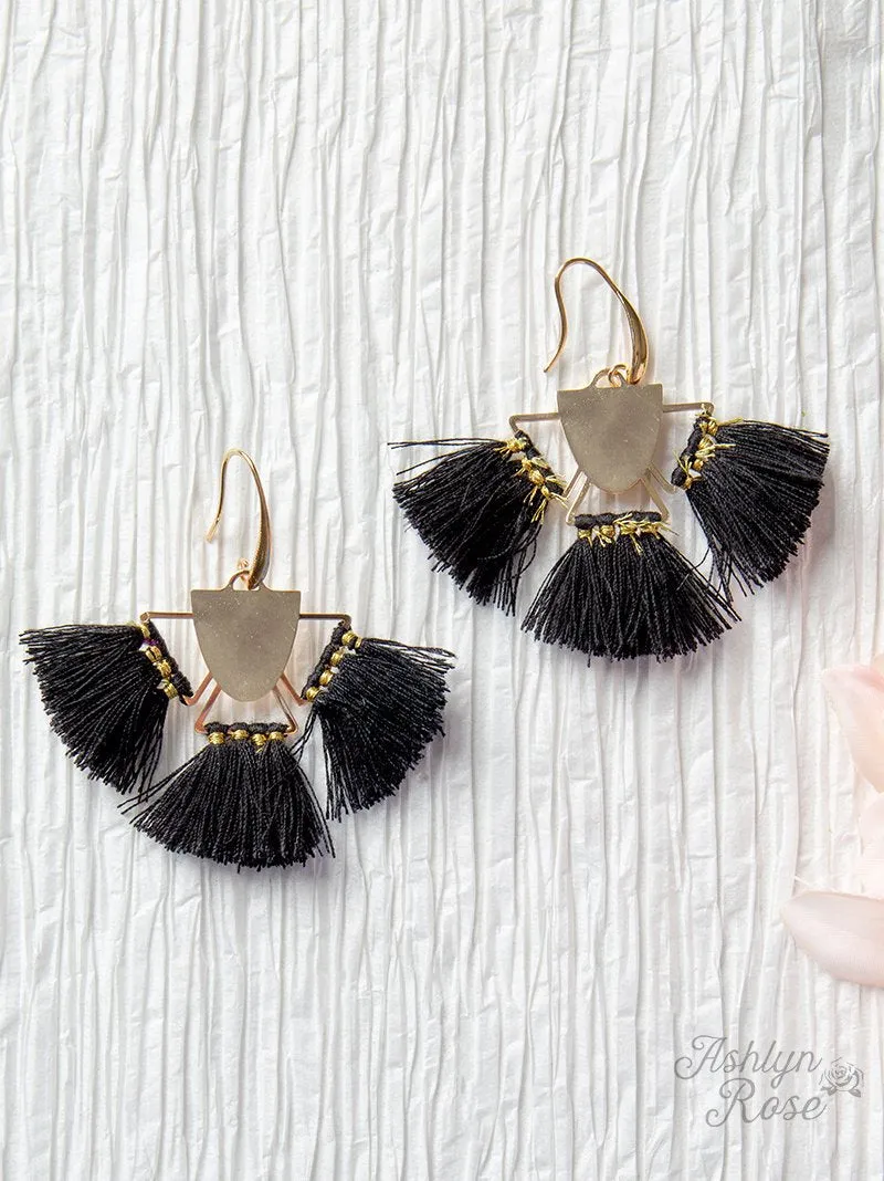 Free Spirit Tassel Earrings, Black