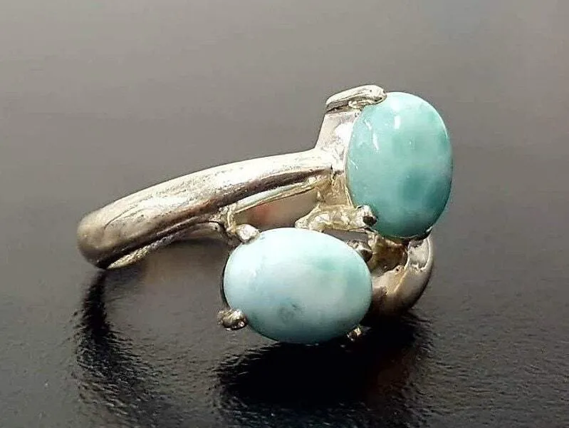 GENUINE Larimar Ring - Twin Blue Ring - Unique Blue Ring