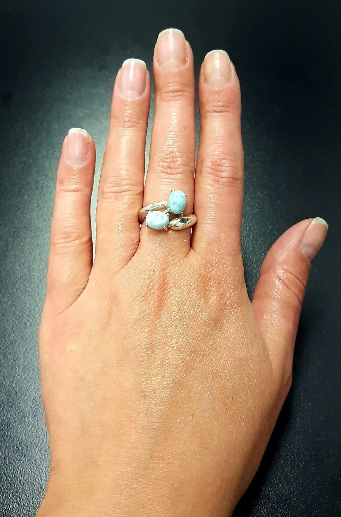 GENUINE Larimar Ring - Twin Blue Ring - Unique Blue Ring