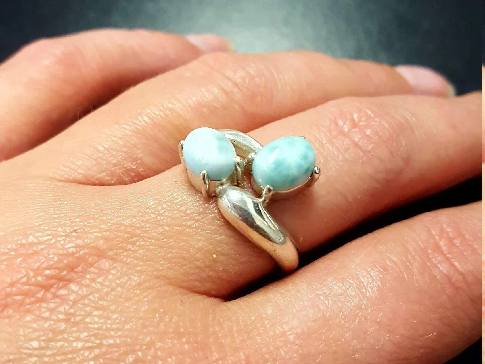 GENUINE Larimar Ring - Twin Blue Ring - Unique Blue Ring