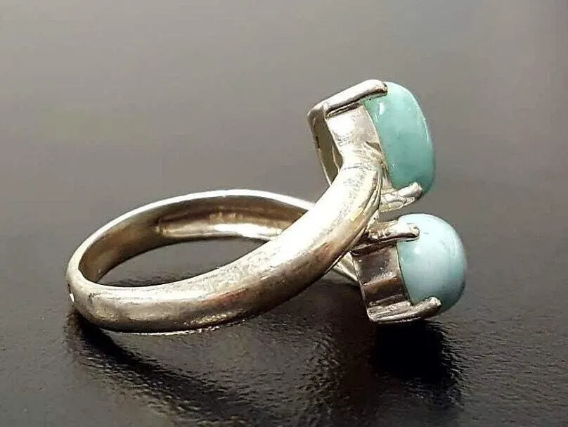 GENUINE Larimar Ring - Twin Blue Ring - Unique Blue Ring