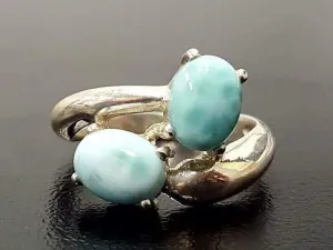 GENUINE Larimar Ring - Twin Blue Ring - Unique Blue Ring