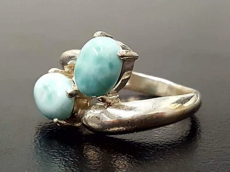 GENUINE Larimar Ring - Twin Blue Ring - Unique Blue Ring