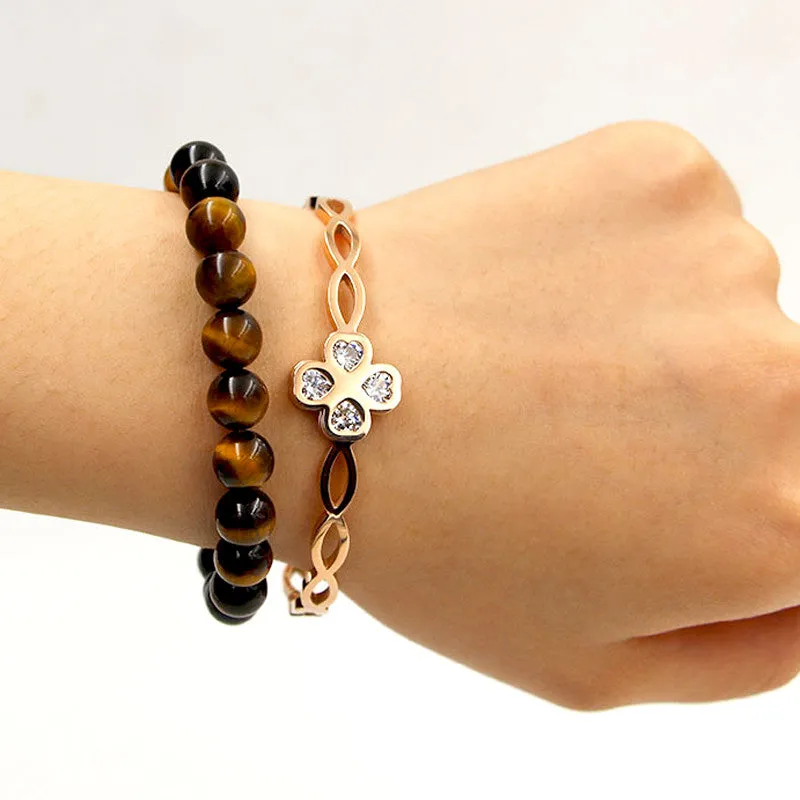 Gold Punk Clover Bracelets & Bangles Trendy Heart Crystal Stone Cuff Bracelet For Women Fashion Jewelry