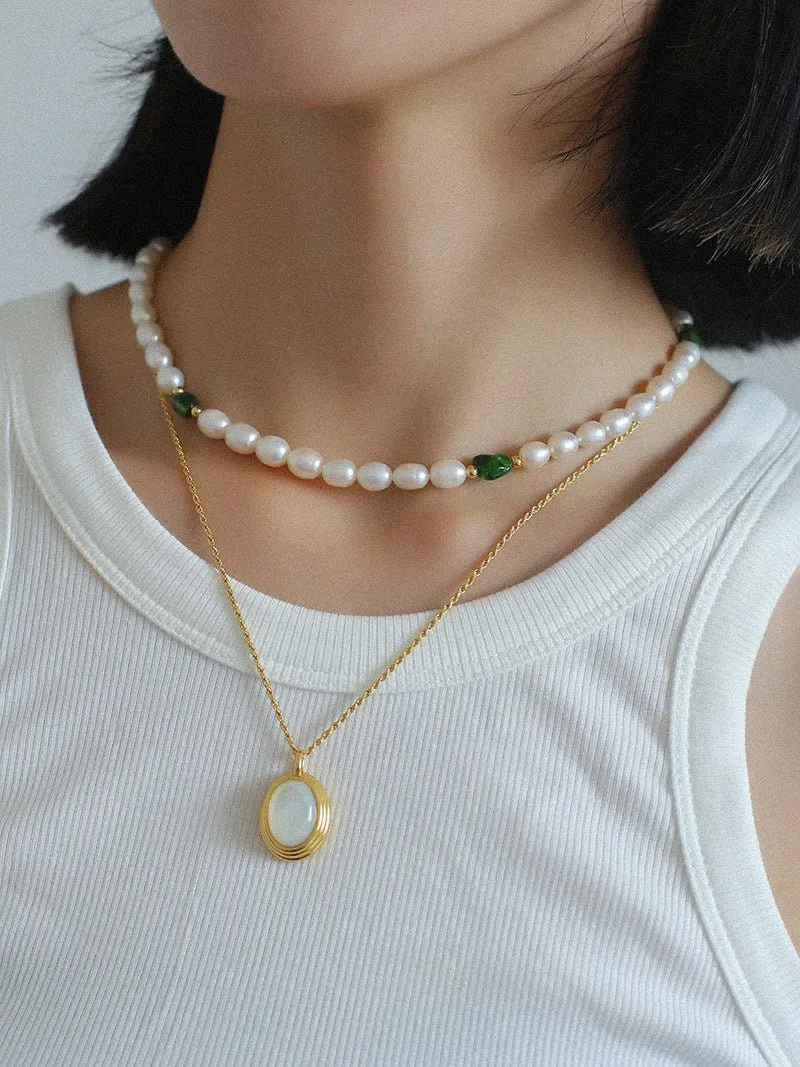 Green Stone Shaped Pearl Necklace