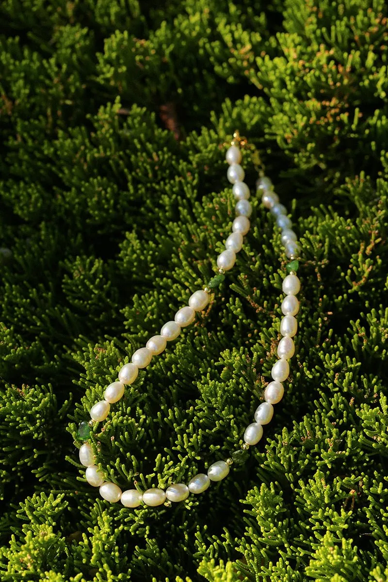 Green Stone Shaped Pearl Necklace