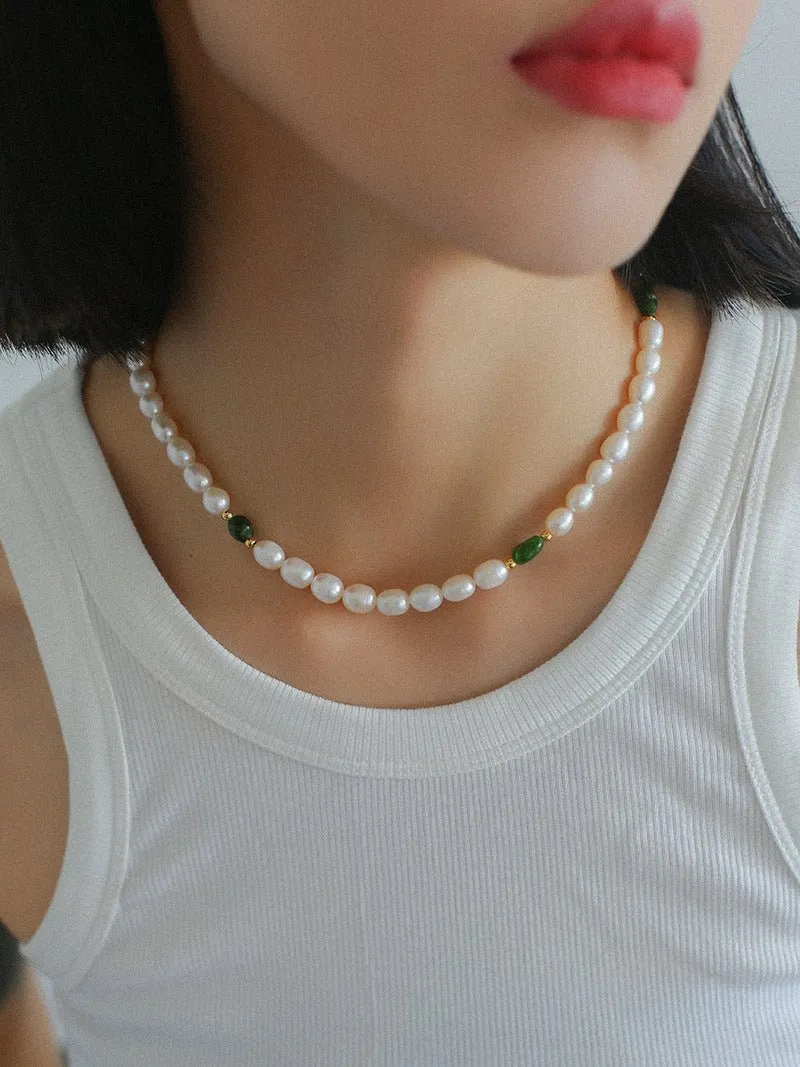 Green Stone Shaped Pearl Necklace