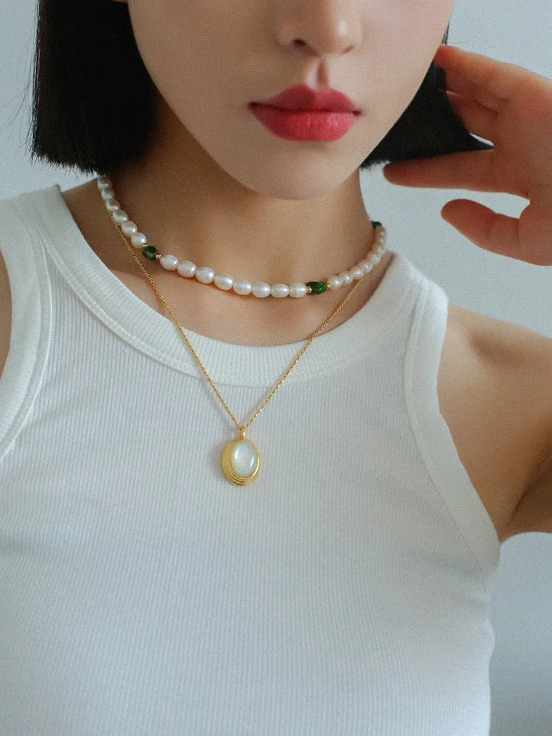 Green Stone Shaped Pearl Necklace