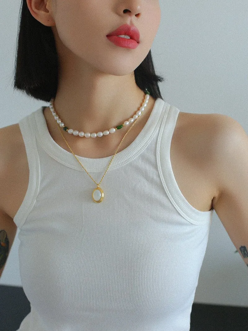 Green Stone Shaped Pearl Necklace