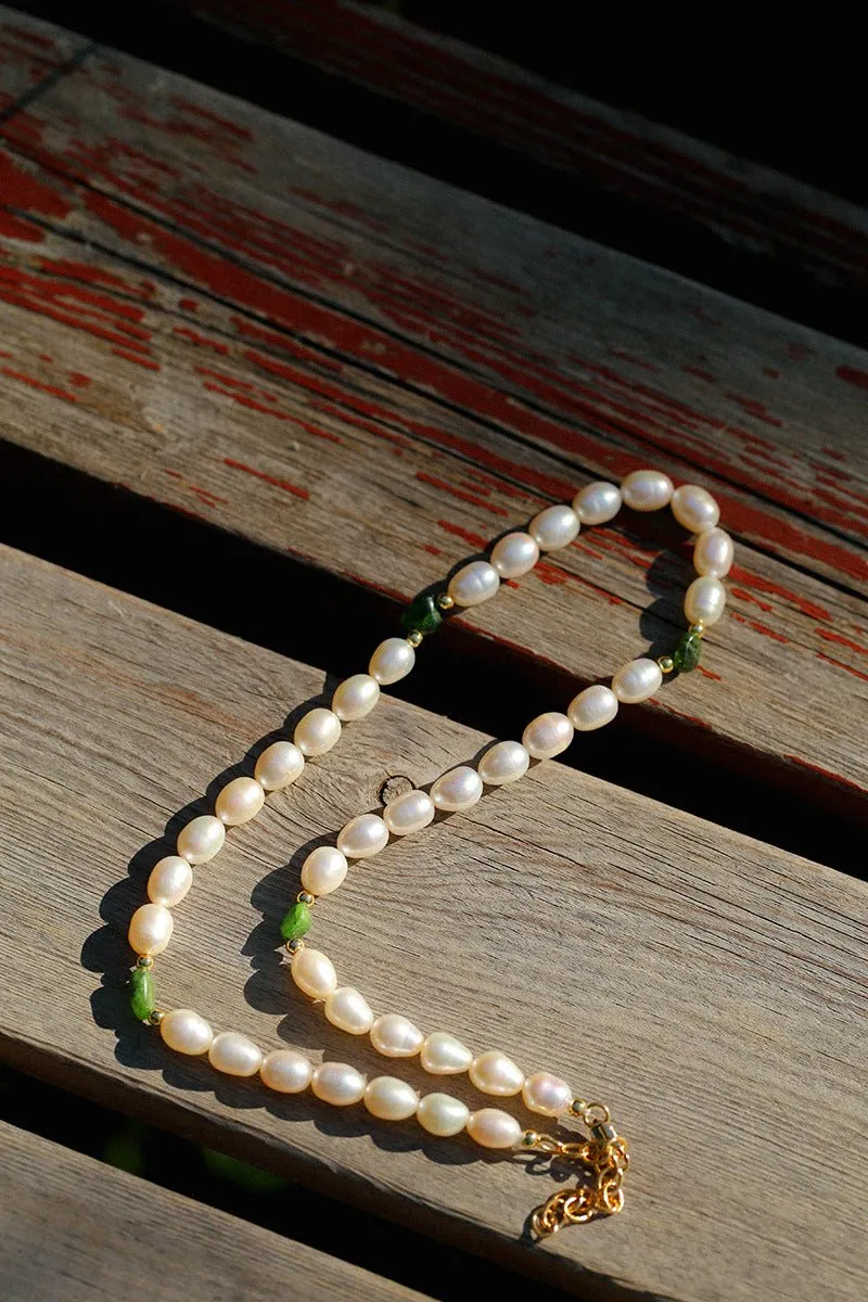 Green Stone Shaped Pearl Necklace