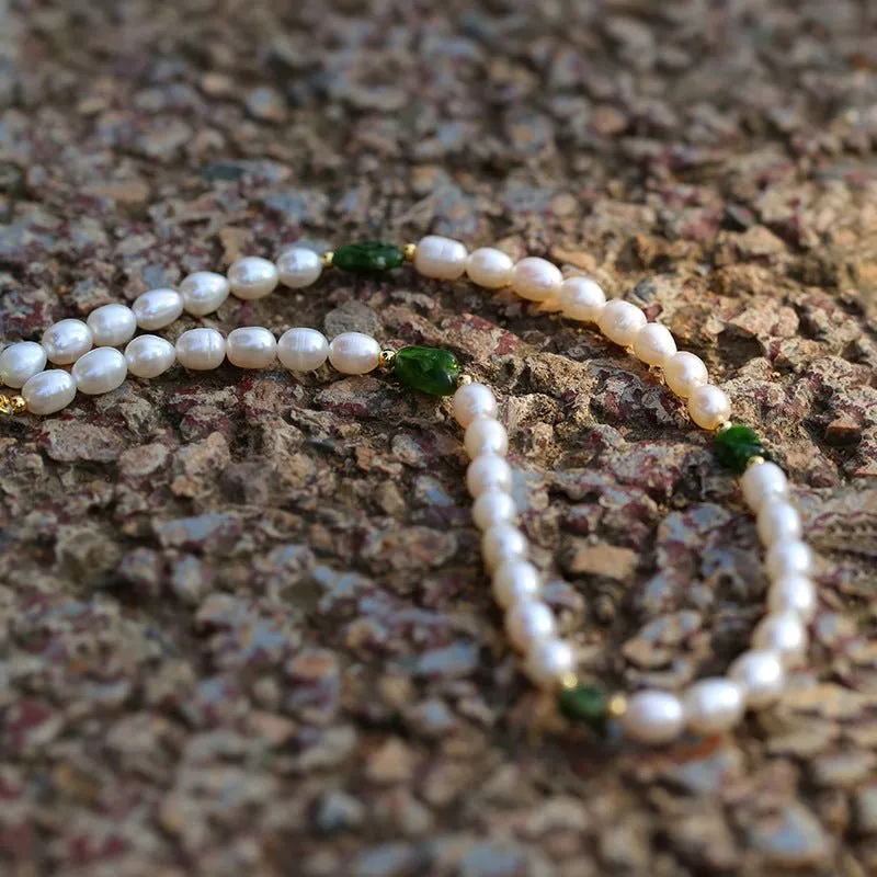 Green Stone Shaped Pearl Necklace