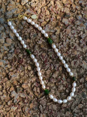 Green Stone Shaped Pearl Necklace