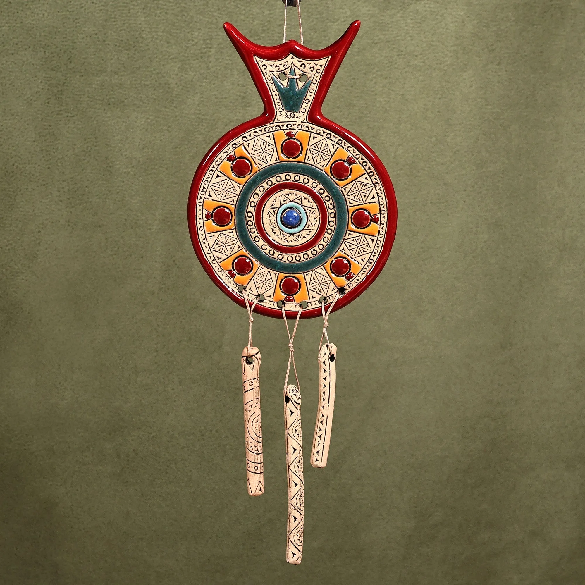 Hand-Painted Red and Teal Pomegranate Daghdhan Wall Decor - Passionate Luck | NOVICA