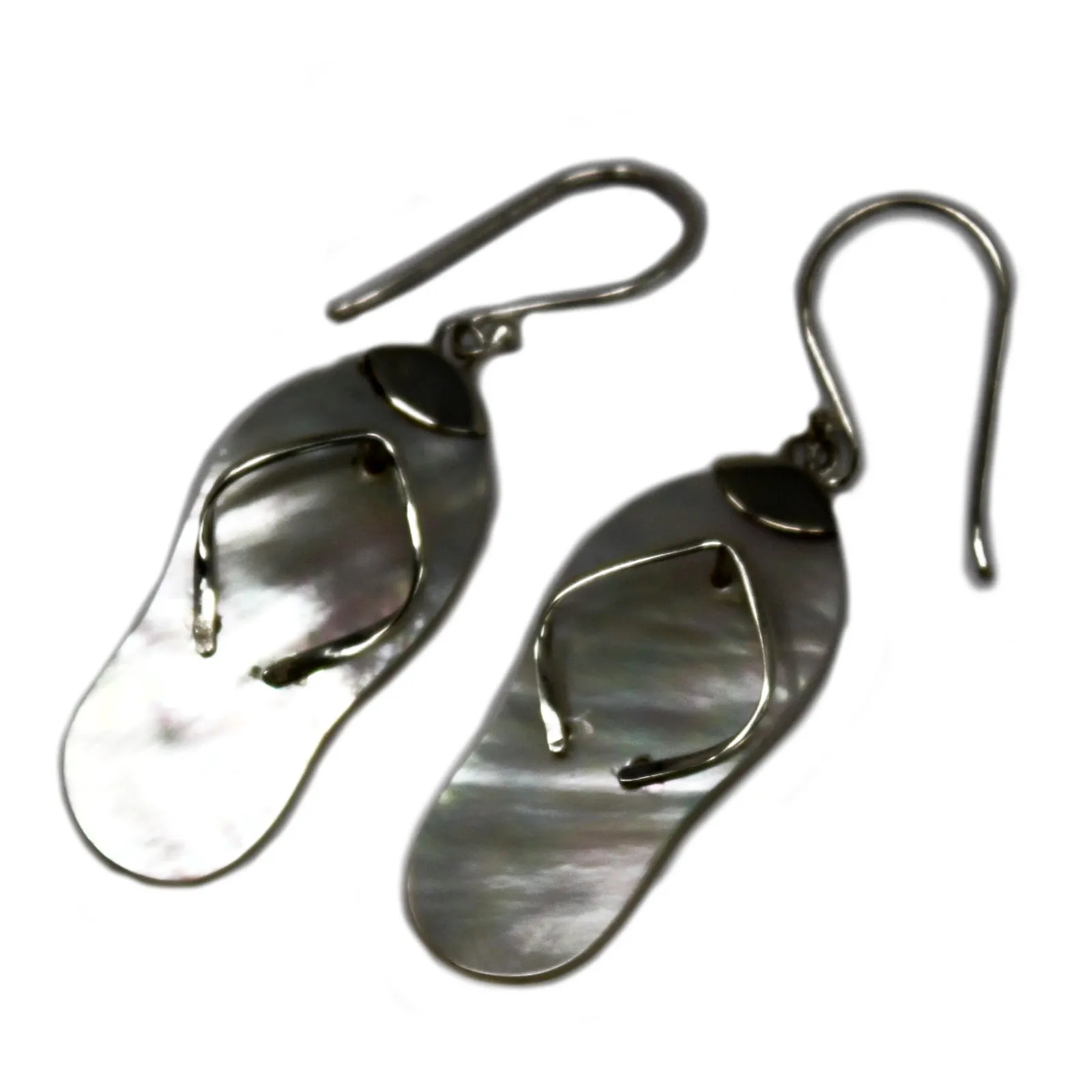 Handmade Bali Elegant Shell & Silver Flip-Flop Earrings - 925 Silver & MOP