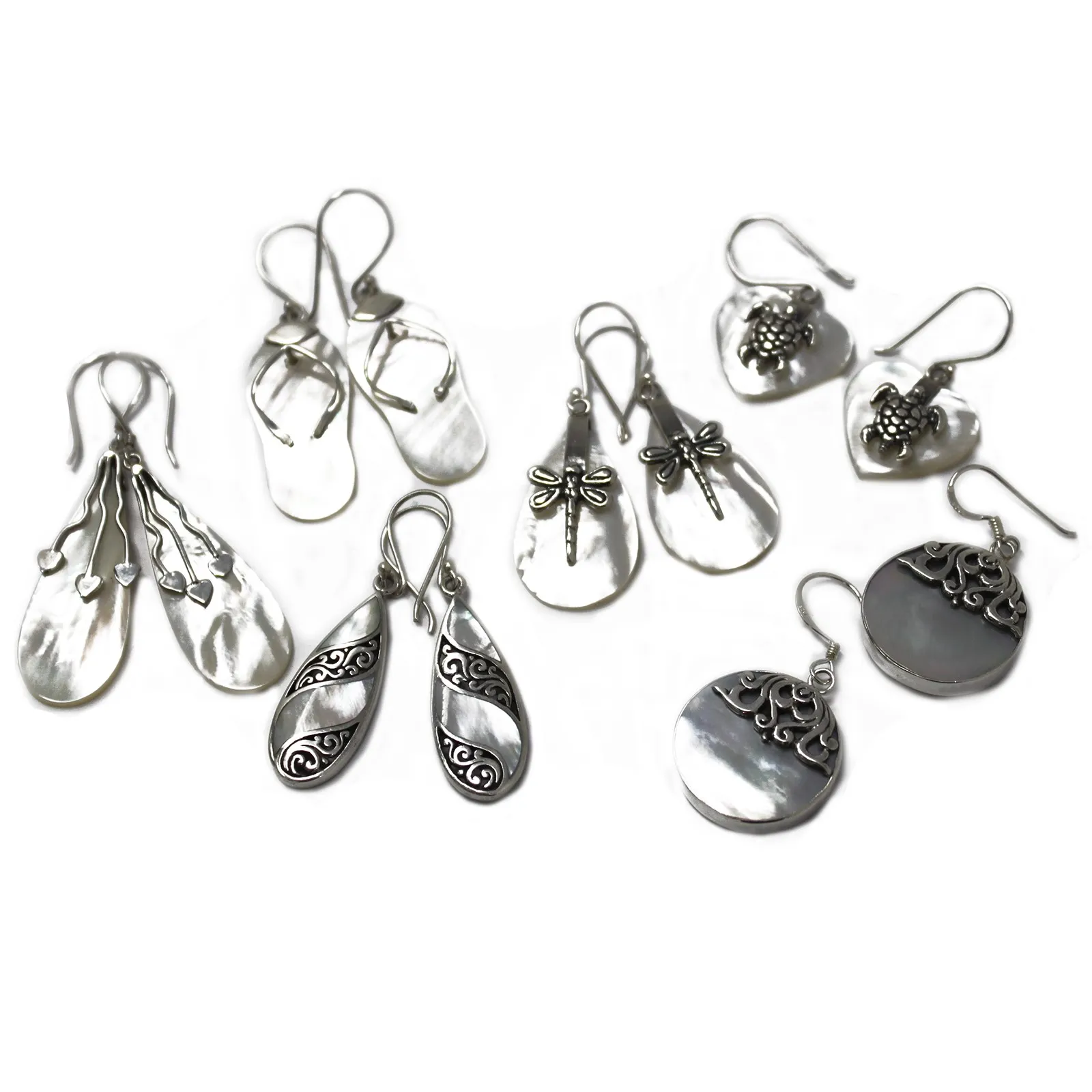 Handmade Bali Elegant Shell & Silver Flip-Flop Earrings - 925 Silver & MOP