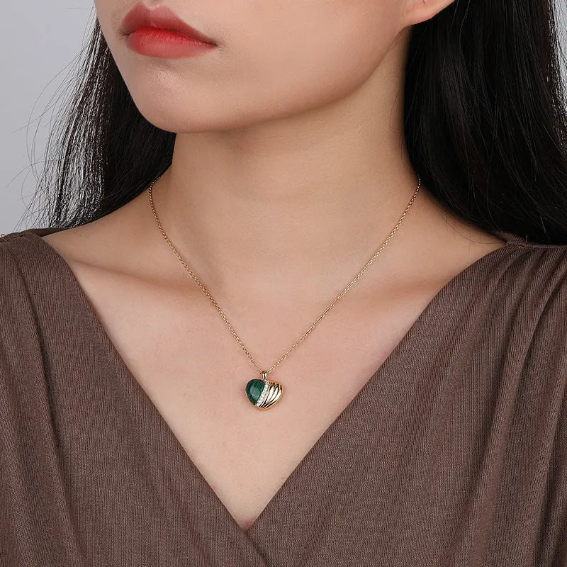 Heart Charm  Necklace with Malachite-18k Gold Vermeil