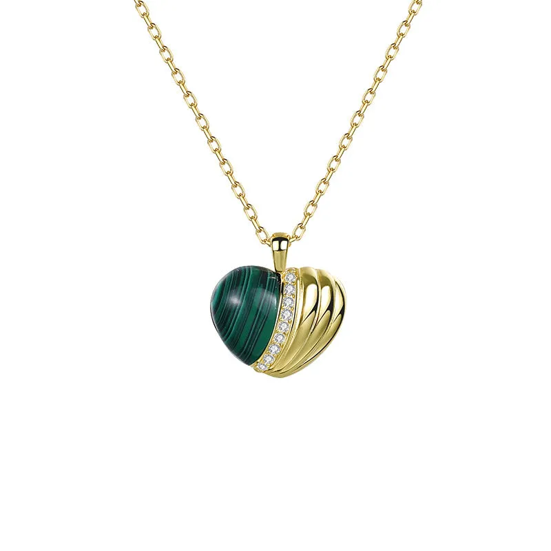 Heart Charm  Necklace with Malachite-18k Gold Vermeil