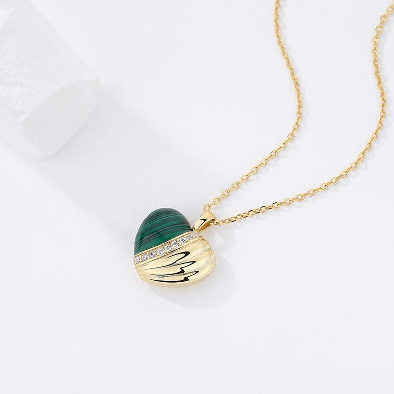 Heart Charm  Necklace with Malachite-18k Gold Vermeil