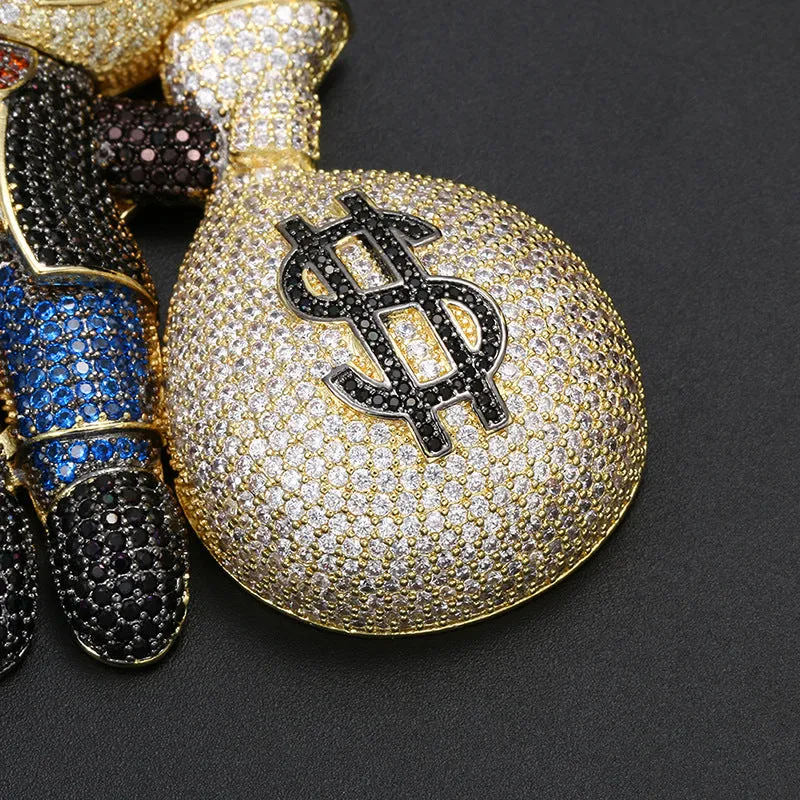 Hip Hop Zircon Hand Grabbing Dollar Bill Little Boy Pendant