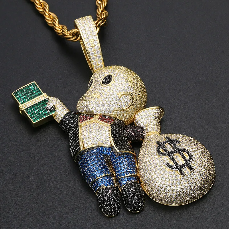 Hip Hop Zircon Hand Grabbing Dollar Bill Little Boy Pendant