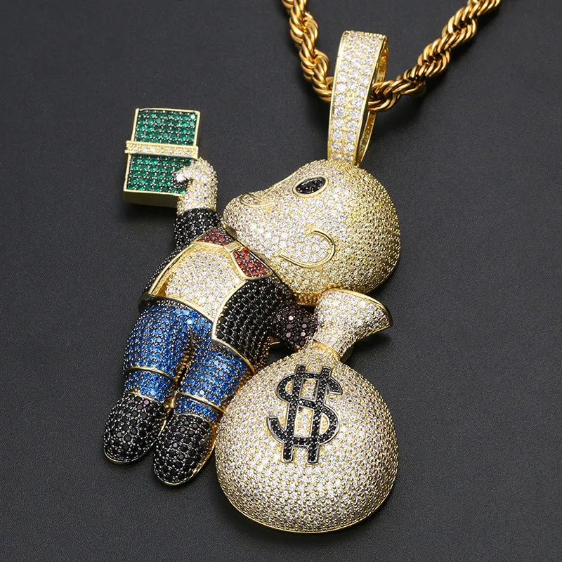 Hip Hop Zircon Hand Grabbing Dollar Bill Little Boy Pendant