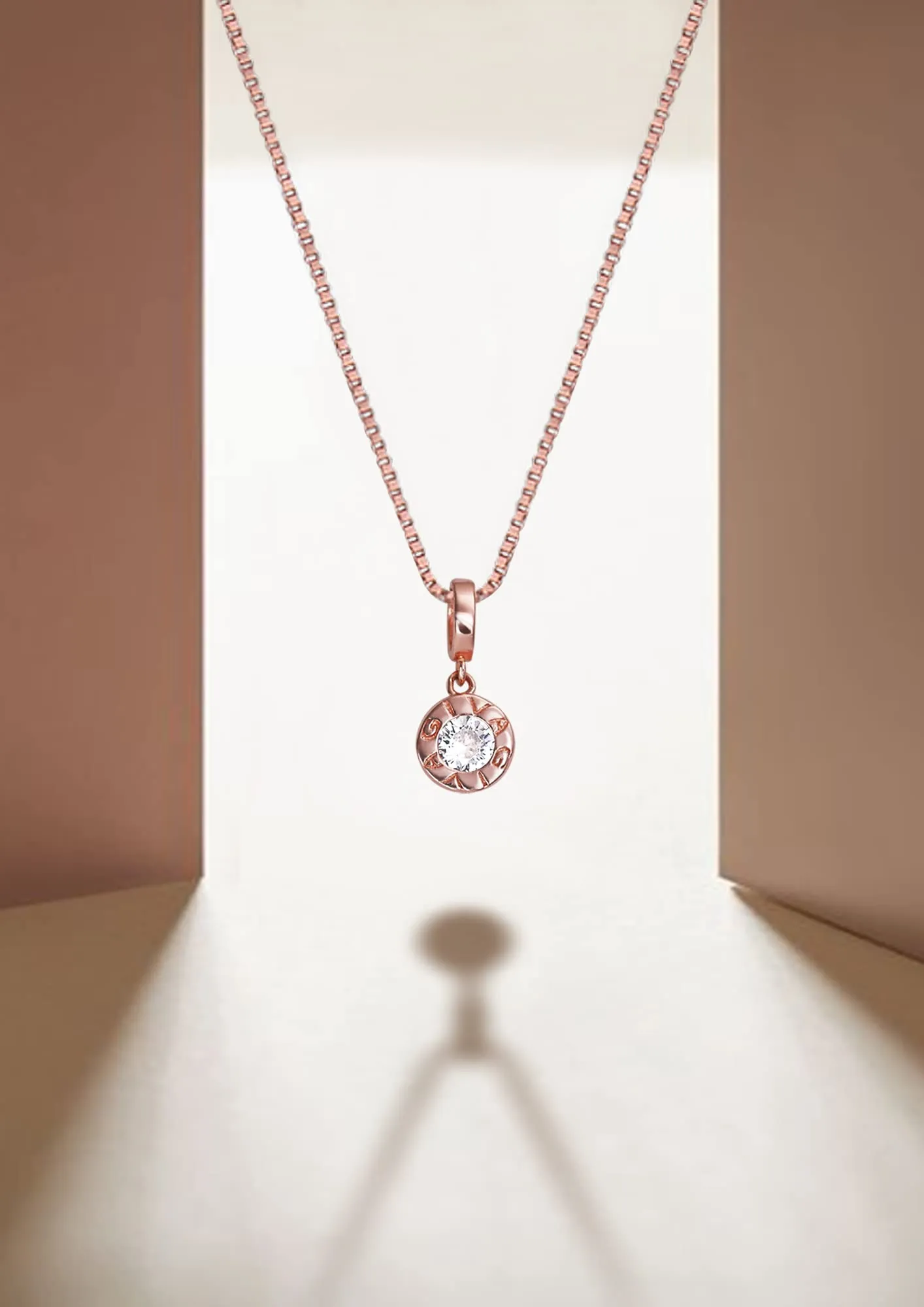 Hypoallergenic Sterling Silver Rose Gold Minimal Zircon Pendant with Link Chain