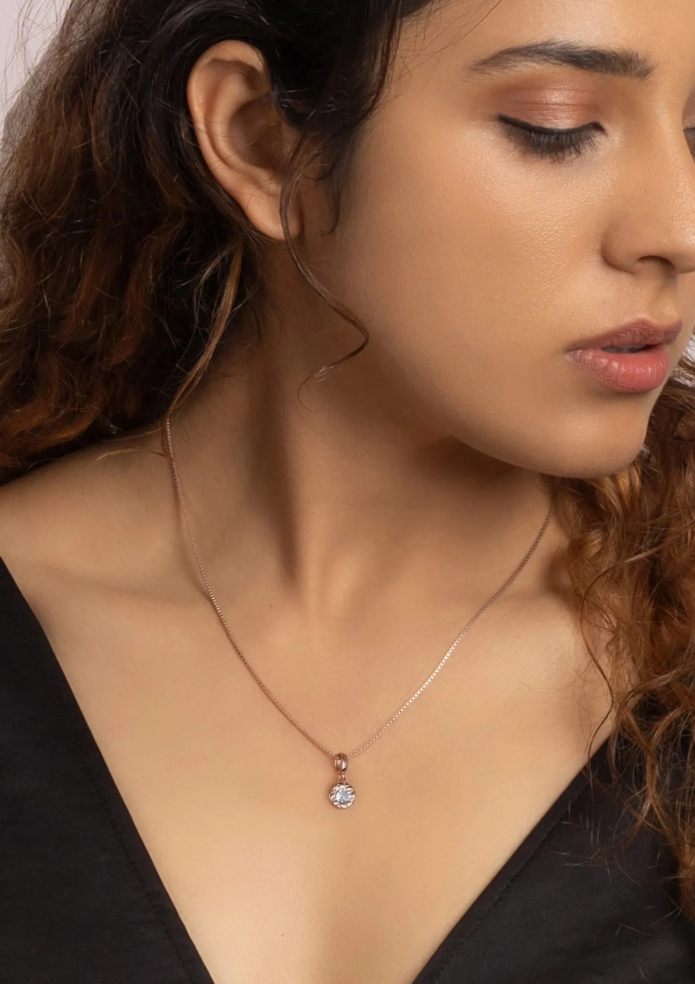 Hypoallergenic Sterling Silver Rose Gold Minimal Zircon Pendant with Link Chain